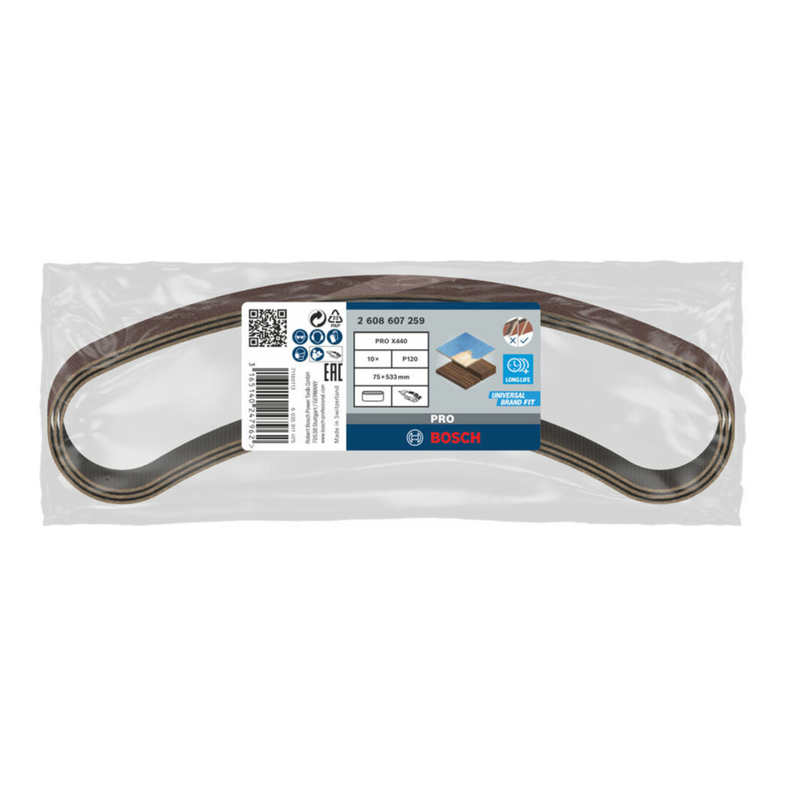 Bande abrasive X440, set de 10 pièces 75 x 533 mm, 120