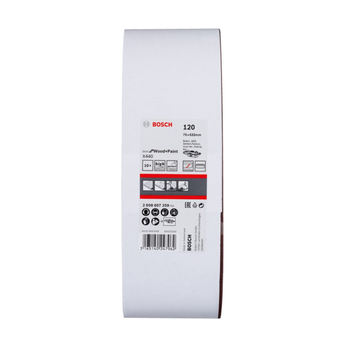 Bande abrasive X440, set de 10 pièces 75 x 533 mm, 120