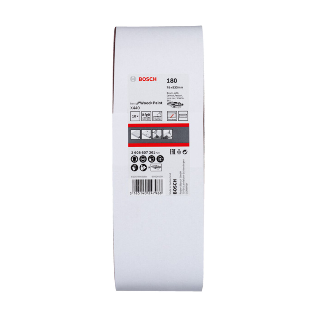 Bande abrasive X440, set de 10 pièces 75 x 533 mm, 180