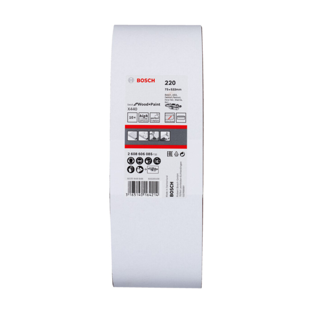 Bande abrasive X440, set de 10 pièces 75 x 533 mm, 220