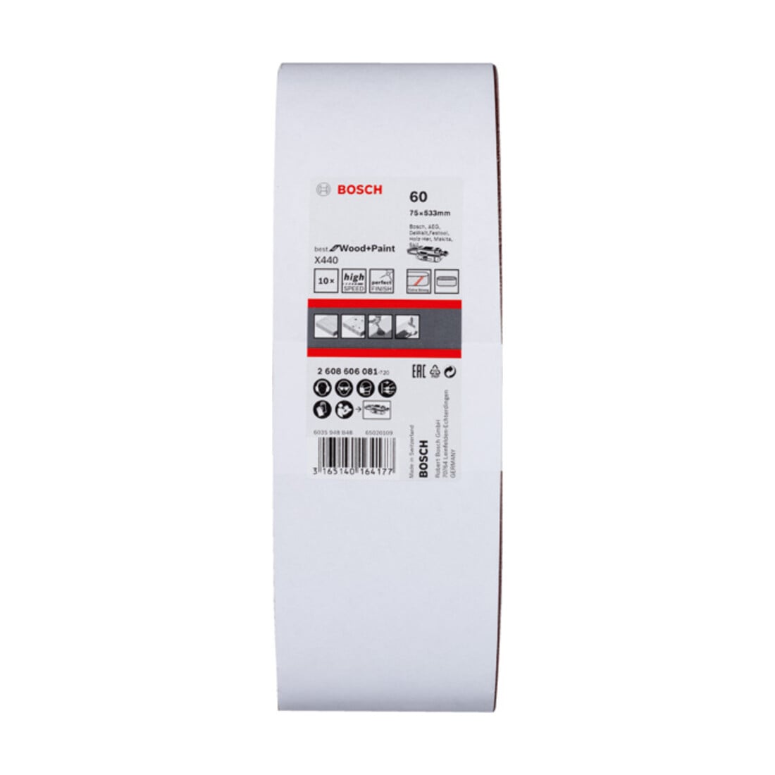 Bande abrasive X440, set de 10 pièces 75 x 533 mm, 60