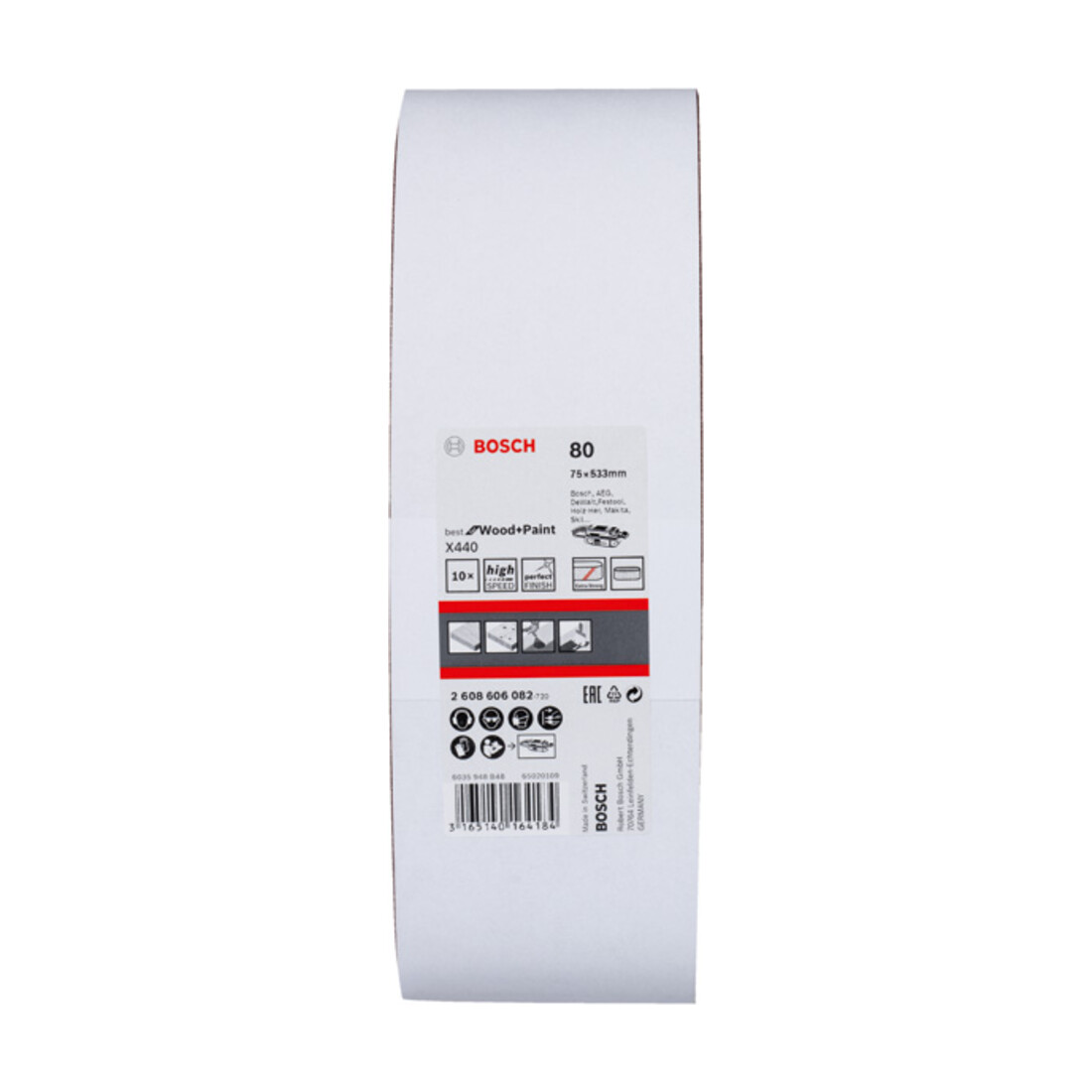 Bande abrasive X440, set de 10 pièces 75 x 533 mm, 80