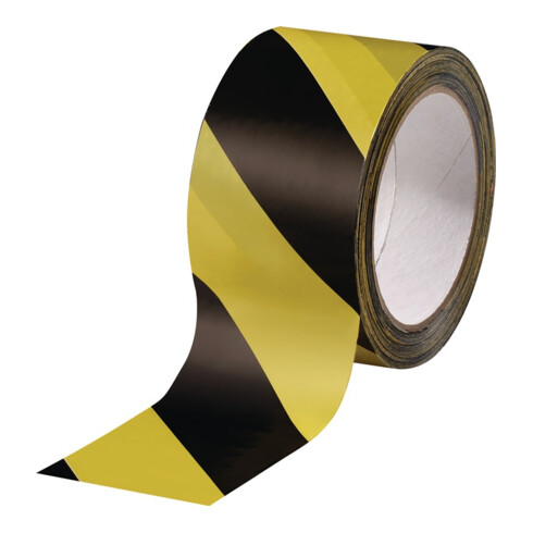 Bande de marquage d'avertissement PVC noir/jaune L. 66 m l. 60 mm Rouleau