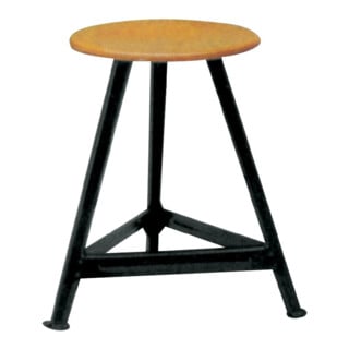 Bandstahlhocker Holz Rundsitz, RAL 9005 Dreibein, Höhe 550 mm Sitzfläche D 350