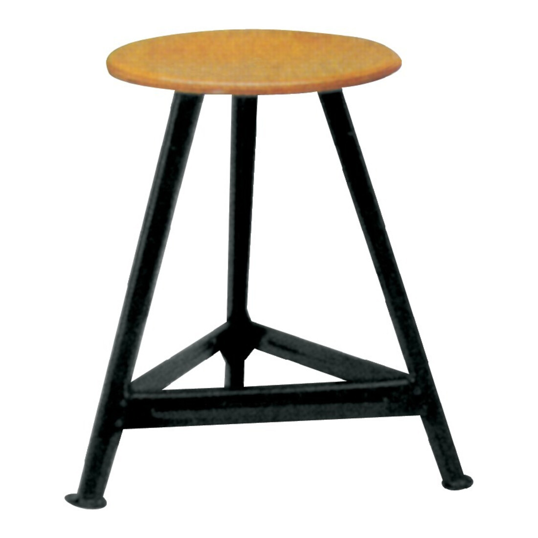 Bandstahlhocker Holz Rundsitz, RAL 9005 Dreibein, Höhe 550 mm Sitzfläche D 350