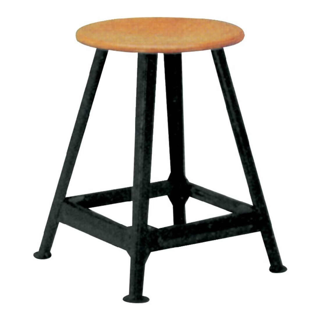 Bandstahlhocker Holz Rundsitz, RAL 9005 Vierbein, Höhe 500 mm Sitzfläche D 350