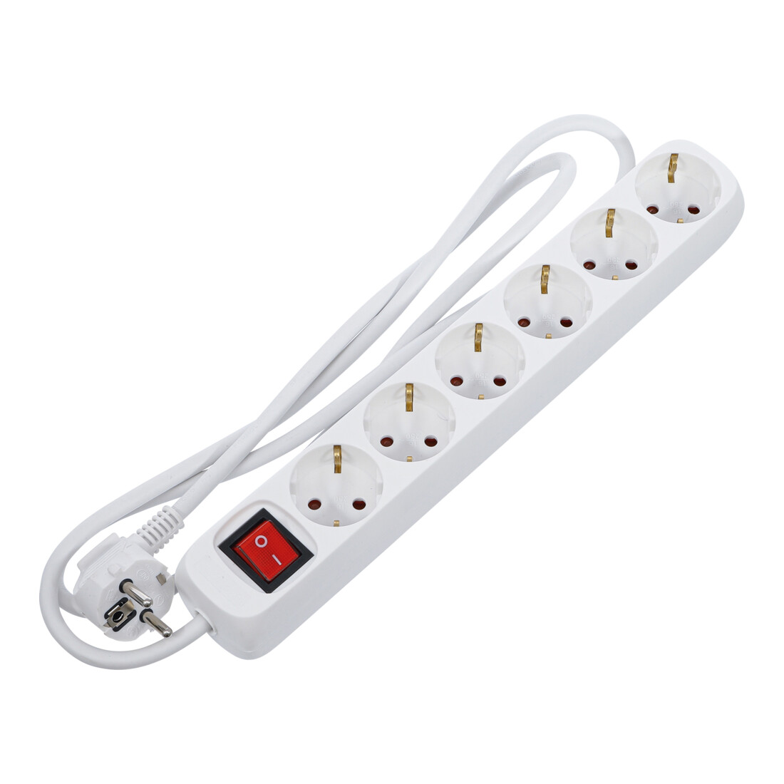 Barre de prises de courant BGS sextuple avec commutateur, cordon de 1,4 m, 3 x 1,5 mm², IP 20