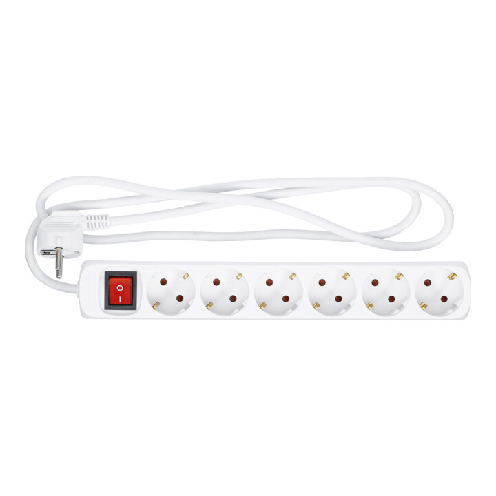 Barre de prises de courant BGS sextuple avec commutateur, cordon de 1,4 m, 3 x 1,5 mm², IP 20