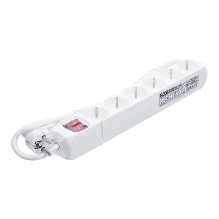 Barre de prises de courant BGS sextuple avec commutateur, cordon de 1,4 m, 3 x 1,5 mm², IP 20