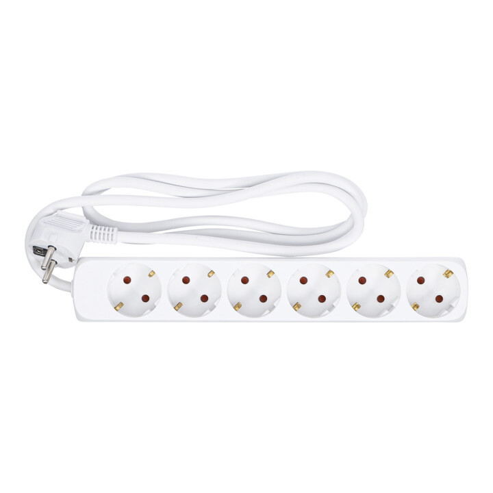 Barre de prises de courant BGS sextuple, cordon de 1,4 m, 3 x 1,5 mm², IP 20