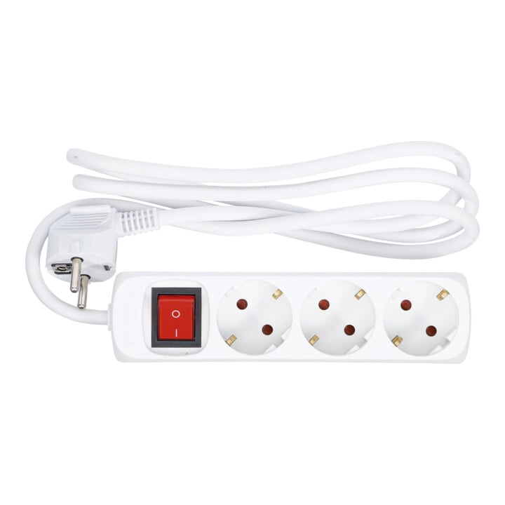 Barre de prises de courant BGS triple avec commutateur, cordon de 1,4 m, 3 x 1,5 mm², IP 20