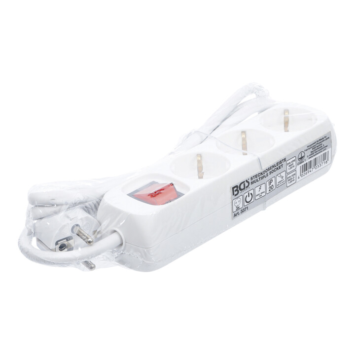 Barre de prises de courant BGS triple avec commutateur, cordon de 1,4 m, 3 x 1,5 mm², IP 20