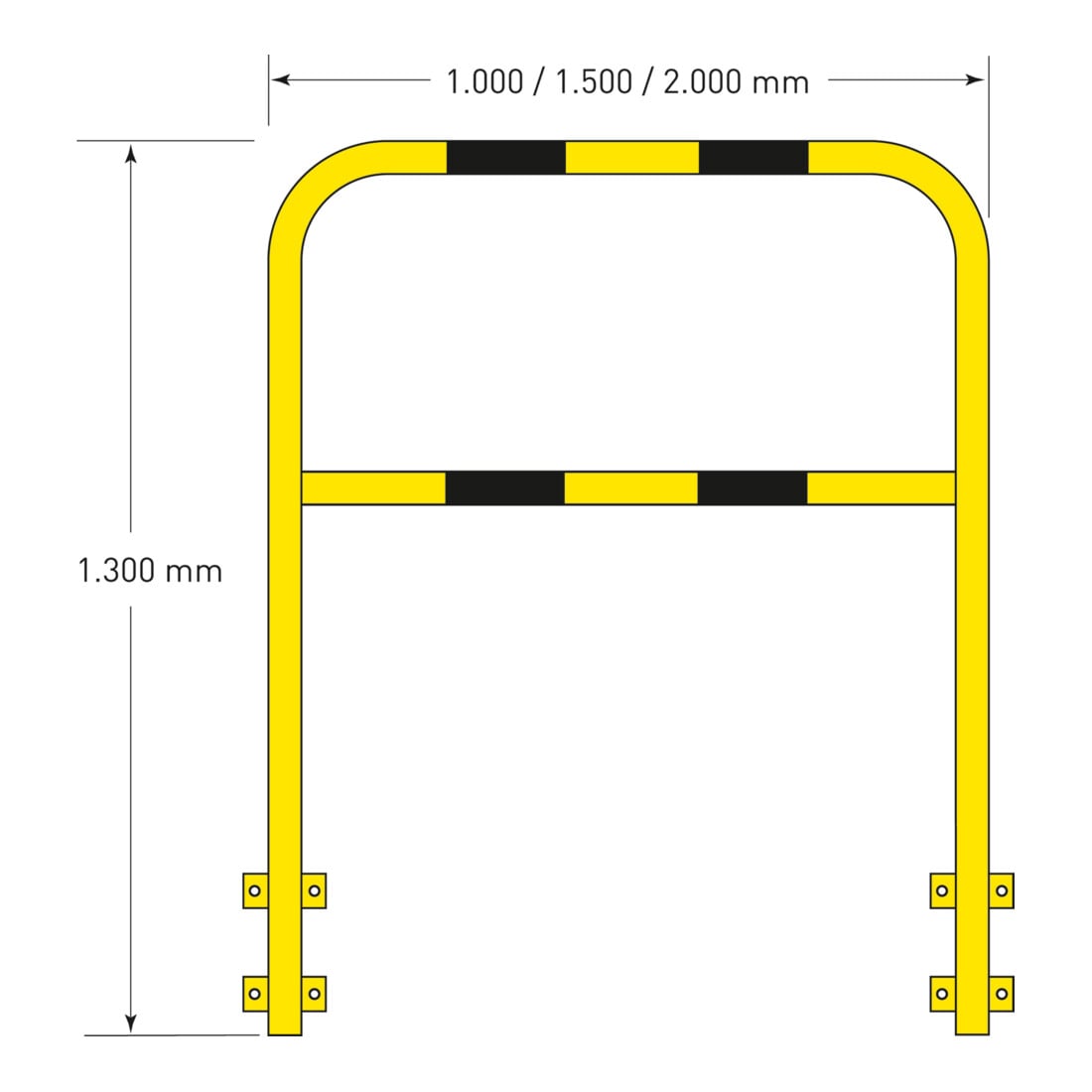 Moravia Arceau de protection en acier pour extérieur noir/jaune 1300 × 2000 mm à fixer au mur