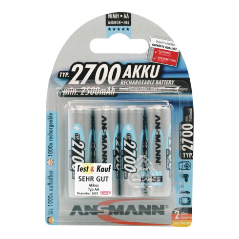 Batterie cellule Mignon 2700mAh 1,2V NiMH ANSMANN/Blister
