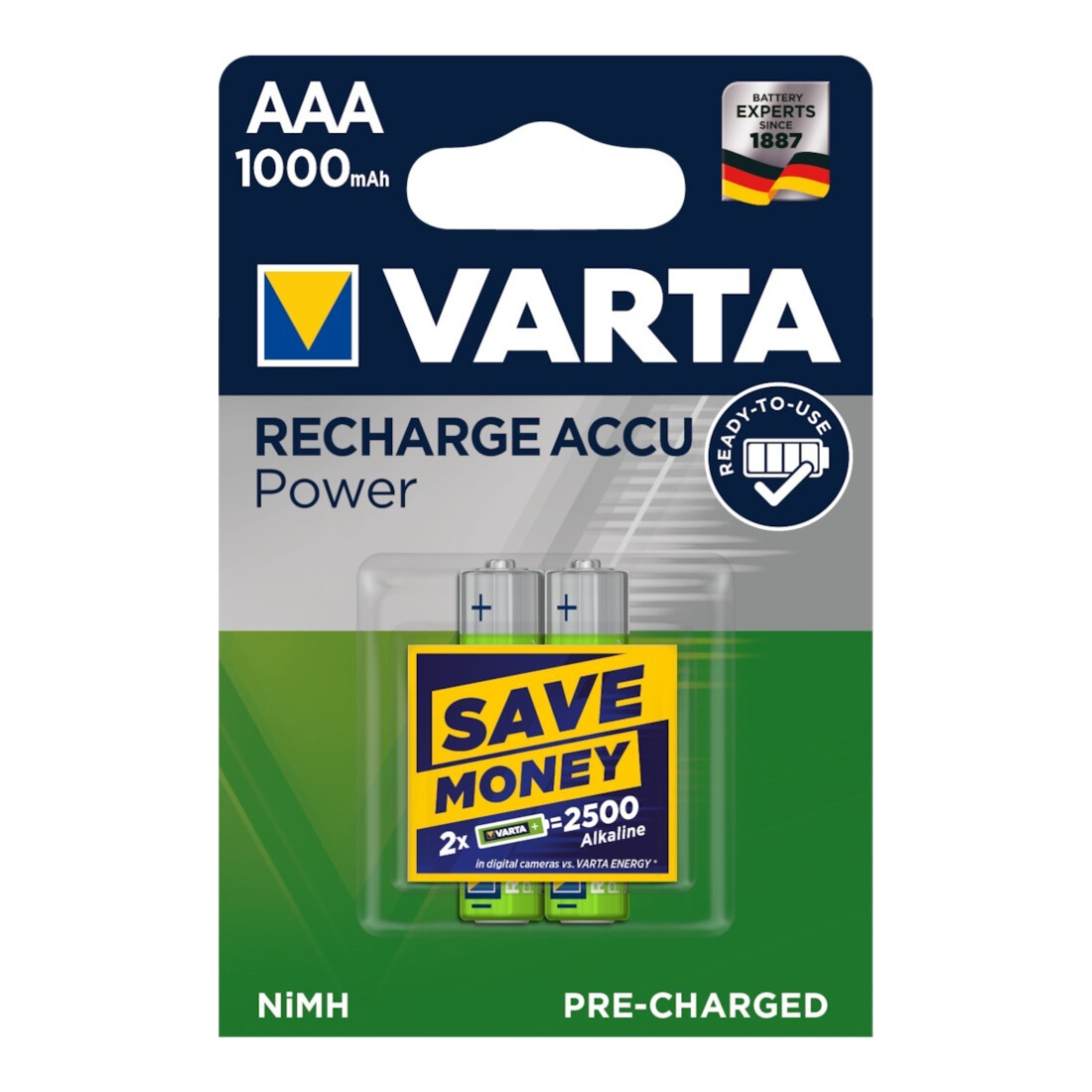 Batterie d´accumulateur 1,2 V 1000 mAh R03-AAA-Micro HR03 2 2pces/blister VARTA