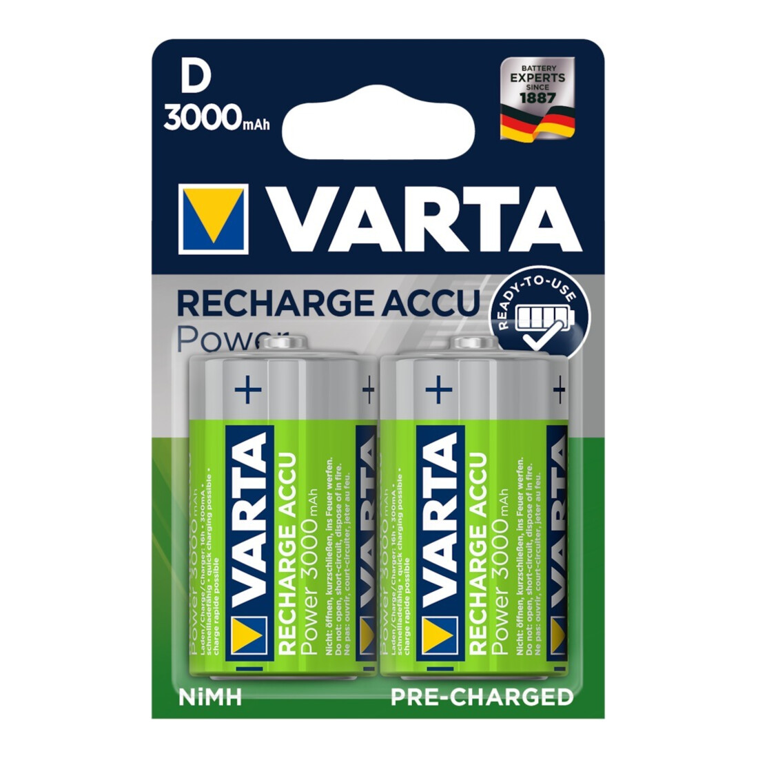 Batterie d´accumulateur 1,2 V 3000 mAh R20-D-Mono HR20 2 2pces/blister VARTA