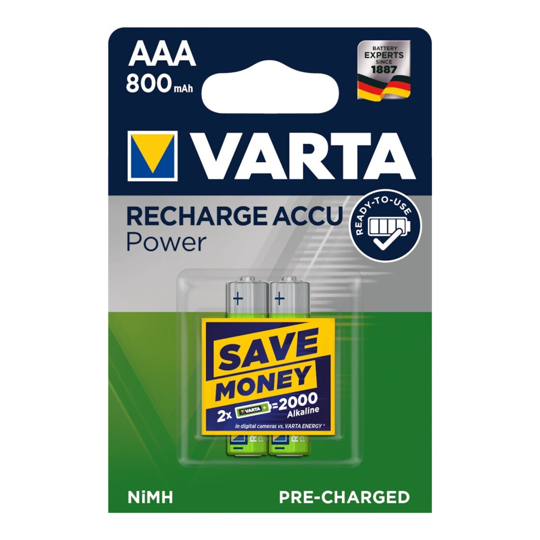 Batterie d´accumulateur 1,2 V 800 mAh R03-AAA-Micro HR03 2 2pces/blister VARTA