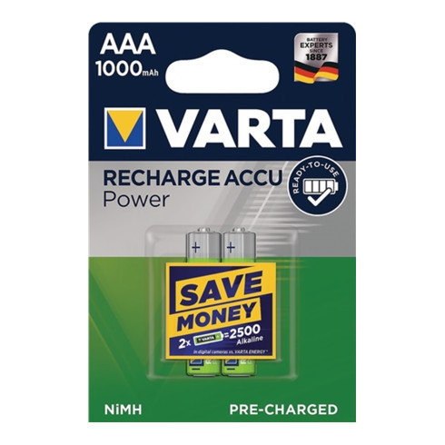 Batterie d´accumulateur 1,2 V 1000 mAh R03-AAA-Micro HR03 2 2pces/blister VARTA