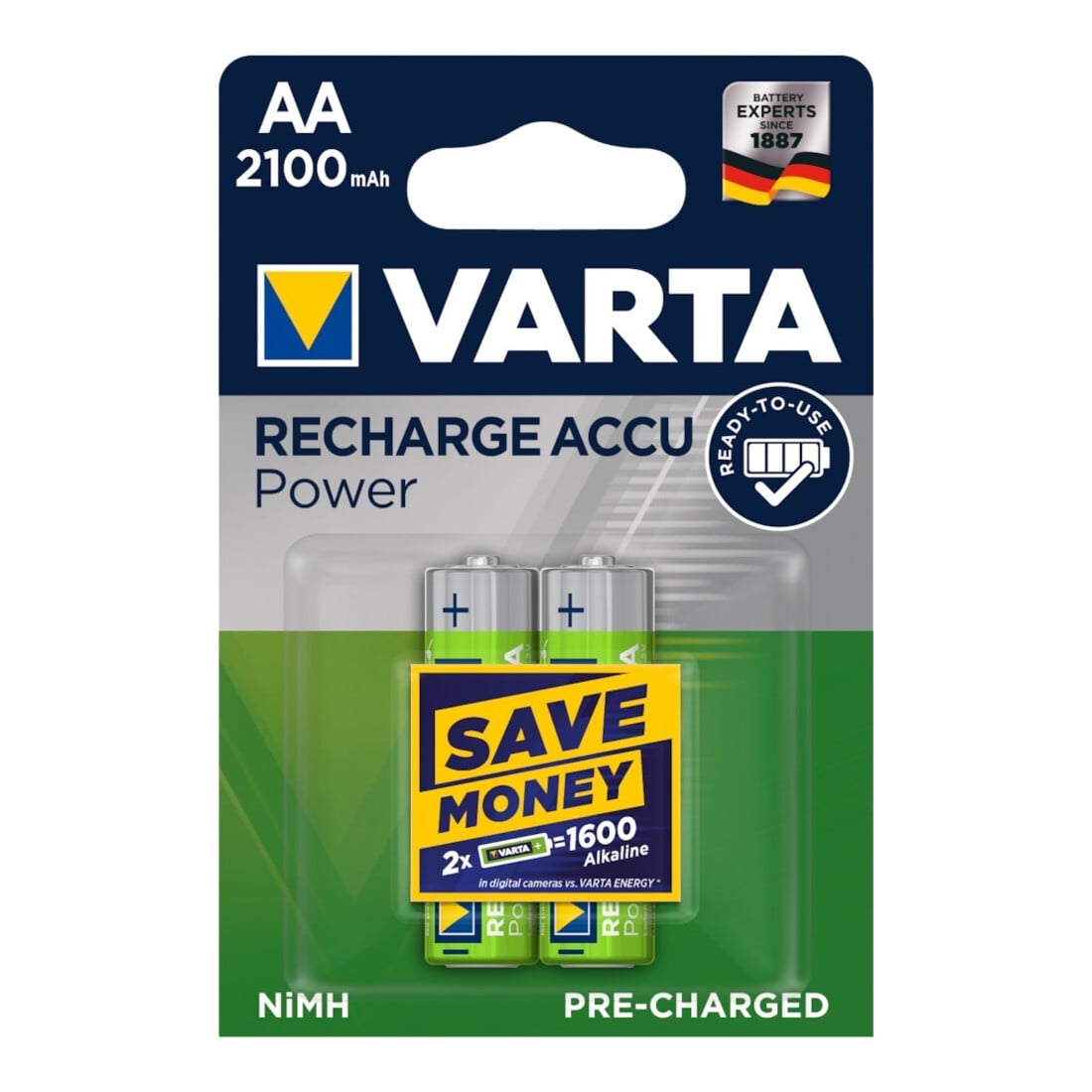 Batterie d´accumulateur 1,2 V 2100 mAh R6-AA-Mignon HR6 2 2pces/blister VARTA