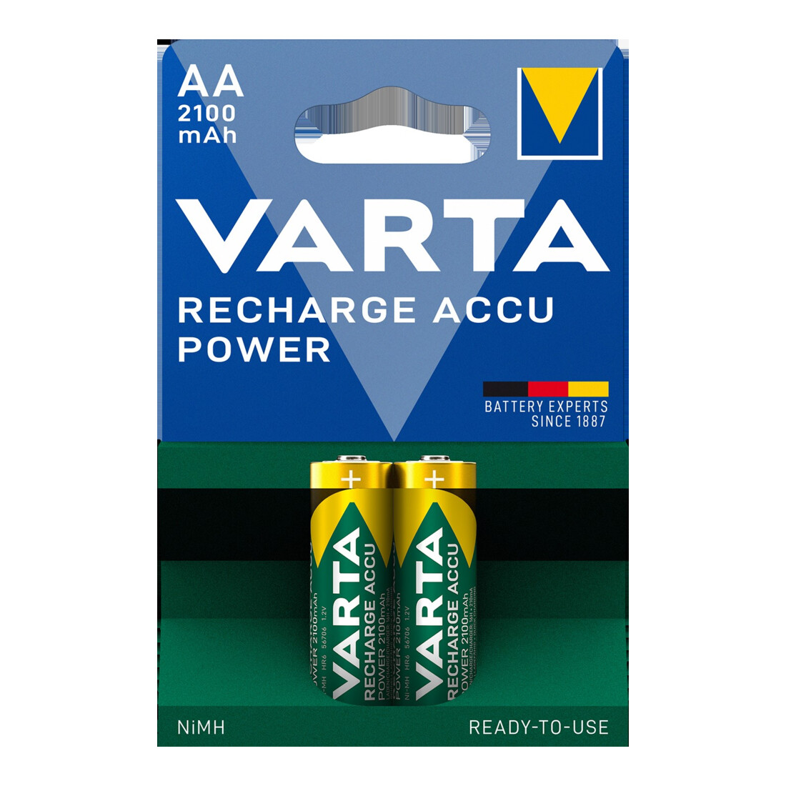 Batterie d´accumulateur 1,2 V 2100 mAh R6-AA-Mignon HR6 2 2pces/blister VARTA