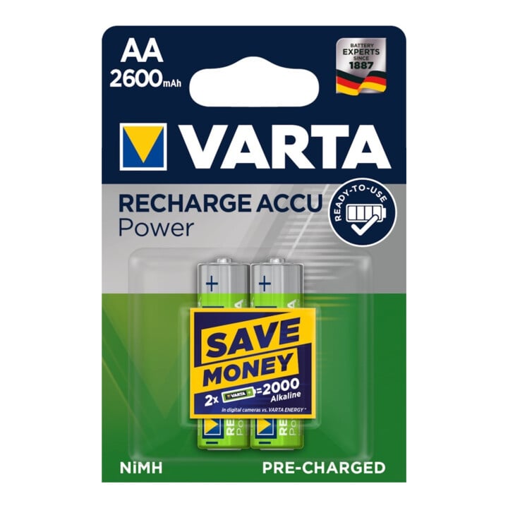 Batterie d´accumulateur 1,2 V 2600 mAh R6-AA-Mignon HR6 2 2pces/blister VARTA