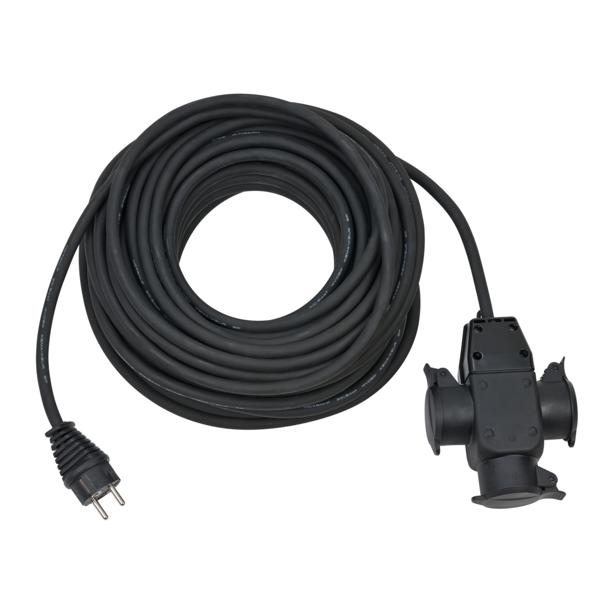 Baustellen-Verlängerungskabel 25m H07RN-F3G1,5 schwarz mit 3-fach Gummikupplung IP44 ; Brennenstuhl