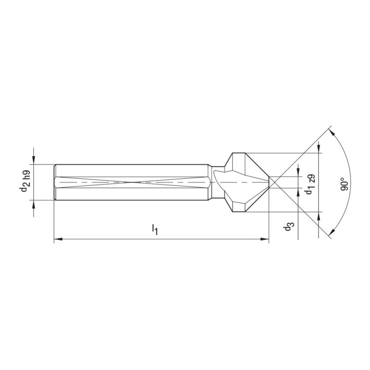 Beck Kegelsenker HSS ZrN 90° 4,30mm 3-Flächenschaft ungleiche Teilung
