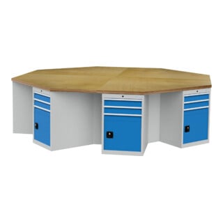 Bedrunka+Hirth 8-Eck-Werkbank Tiefe 736 R 18-24 Schubladen 2 je Schrank