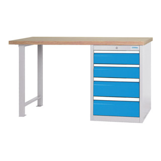 Bedrunka+Hirth Banc d’atelier en série avec bloc tiroirs 4 tiroirs, L×P×H 2000×750×859 mm