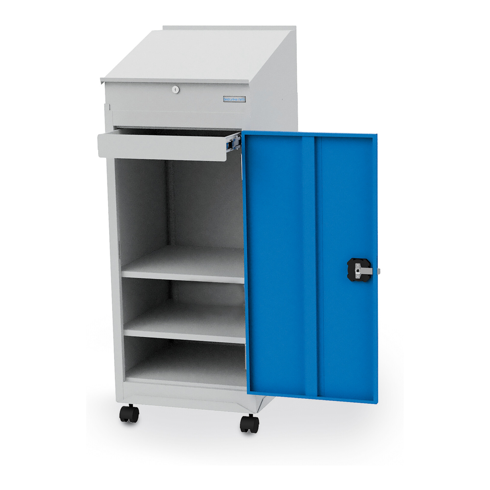Bedrunka+Hirth Flügeltürenschrank 105 mit Rolluntersatz und Pultaufsatz 105 BxTxH 500x500x1315 mm