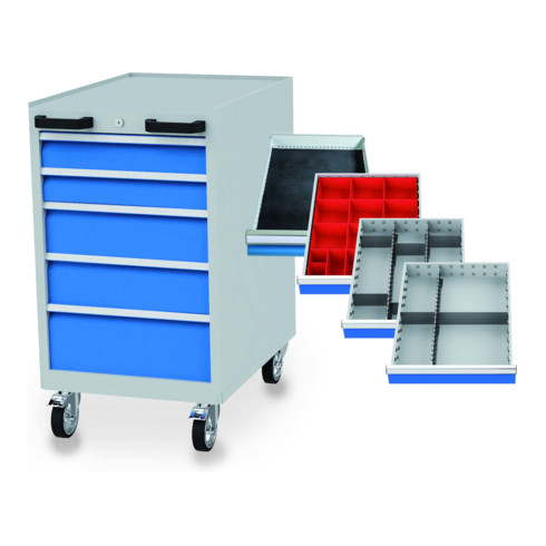 Bedrunka+Hirth Werkstattwagen Schubladenschrank mit 5 Schubladen inkl. Einteilungssortiment