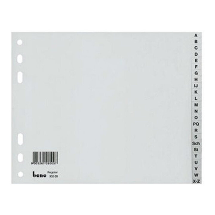 Bene Register 93200 A-Z DIN A4 halbe Höhe 24teilig Kunststoff grau
