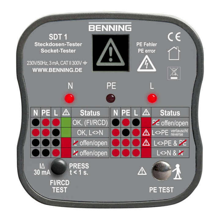 Benning Contactdozen tester SDT 1 voor het testen van beschermende con. stekkers.