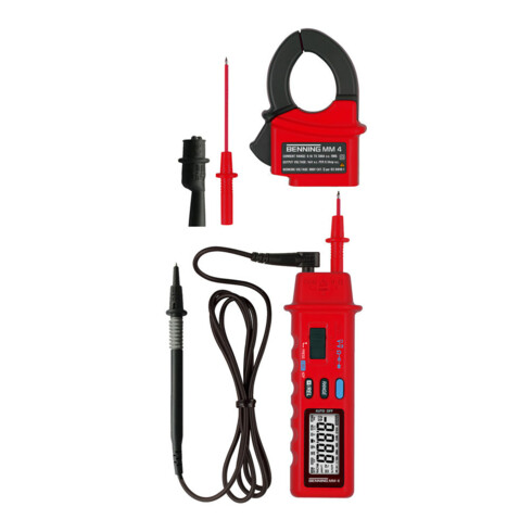 BENNING Multimeter 0,1 mV-600 V DC 1 mV-600 V AC mit Batterien/Messleitungen/Tasche MM 4