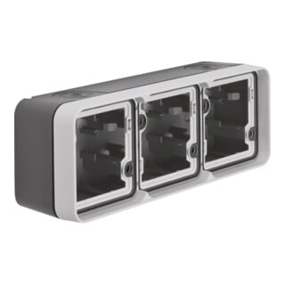 berker Boîtier inférieur 3 fois horizontal gris avec cadre et entrée de câble
