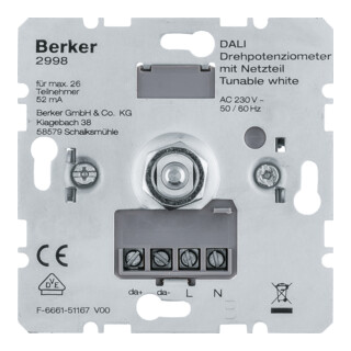 Berker DALI Drehpotenziometer Tunable wh m.Netzt. 2998