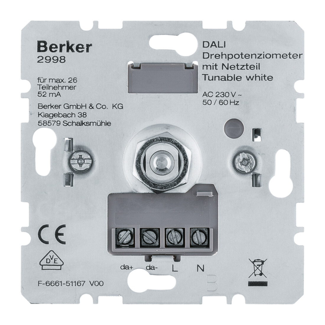 Berker Potentiomètre rotatif DALI réglable blanc avec alimentation 2998