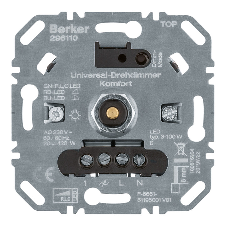 Berker Variateur rotatif Uni Confort (R, L, C, LED), Softstart 296110
