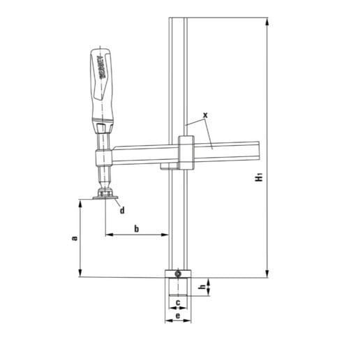Bessey Elemento di serraggio con sporgenza variabile TWV16 200/150, impugnatura in plastica bicomponente