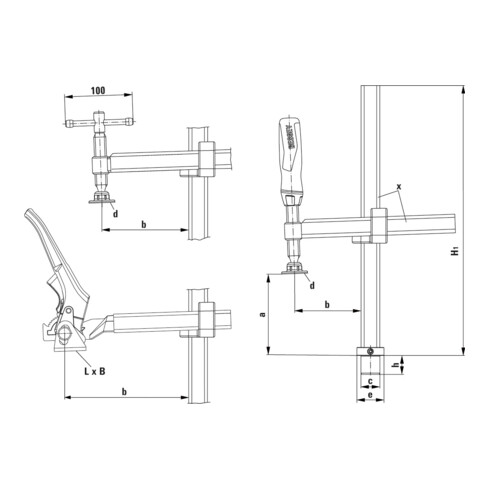 Bessey Spannelem. f. Schweißti. m. vari. Ausladung TWV28K