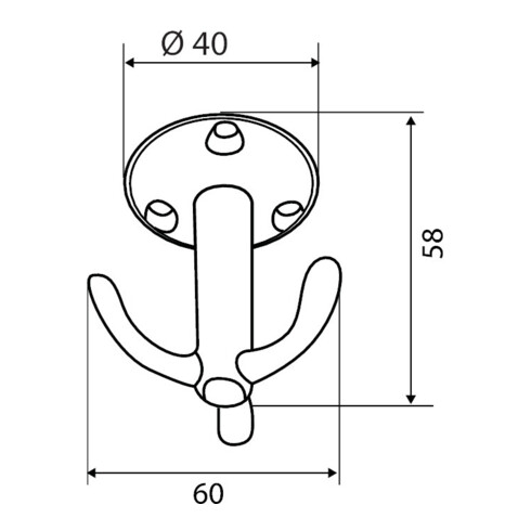 Bestla Format Patère triple pour vestiaire, chapeaux et manteaux, H58 × I mm, aluminium EV1 poli