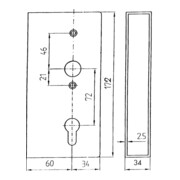 BEVER Boîtier de serrure de porte 364 365 P avec serrure zinguée, PZ D60, E72, VK8, 28, 5 pans-5