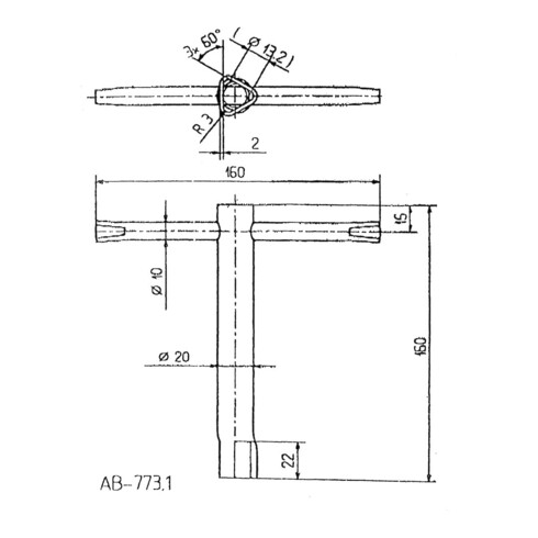 BEVER Clé triangulaire 773.1 pour poteau de fermeture avec serrure triangulaire