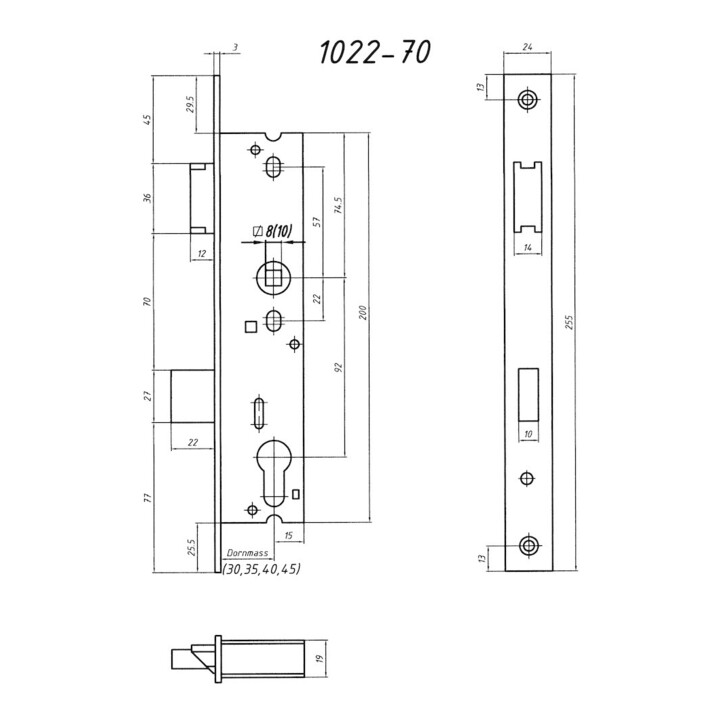 BEVER Einsteckschloss 1022 PZW92/8 D40, F24x255ktg, ER