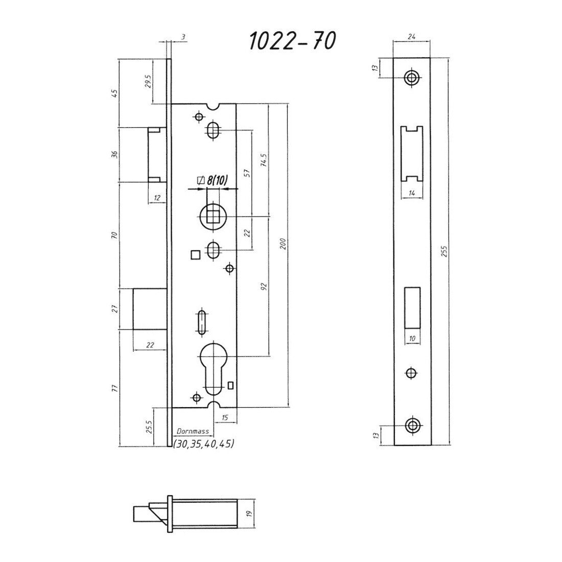 BEVER Serrure à encastrer 1022 PZW92/8 D40, F24x255ktg, ER