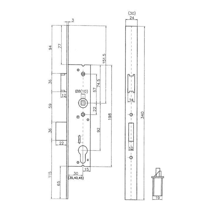 BEVER Serrure à encastrer 1022 R PZW92/10 D30, F24x340ktg, ER