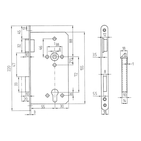 BEVER Serrure à encastrer 242 P TGL PZW72/8 D55, F18x220rd, Si, DR