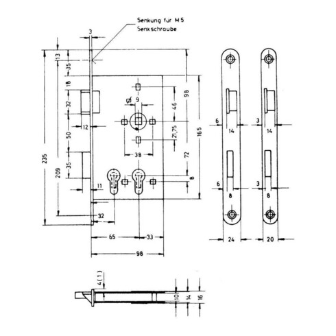 BEVER Serrure double cylindre 1016 P,PZ72/9 D32/65,F24x235rd ER,DR
