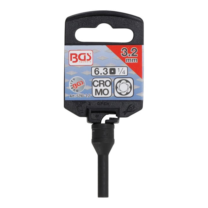 BGS Abdreh-Einsatz für Glühkerzenelektrode 5290-3.2, Antrieb Innenvierkant 6,3 mm (1/4"), SW 3,2 mm