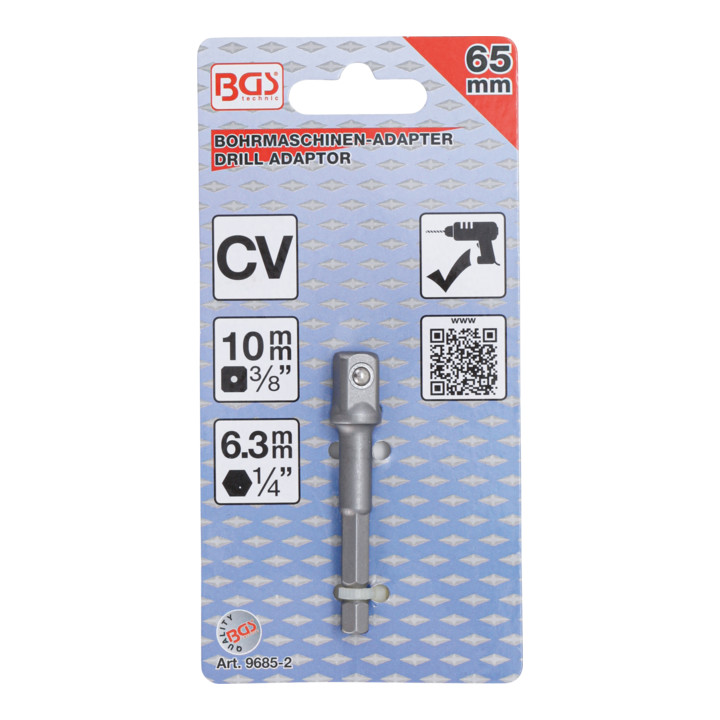 BGS Adaptateur pour perceuses empreinte six pans mâle 6,3 mm (1/4") sur carré mâle 10 mm (3/8")